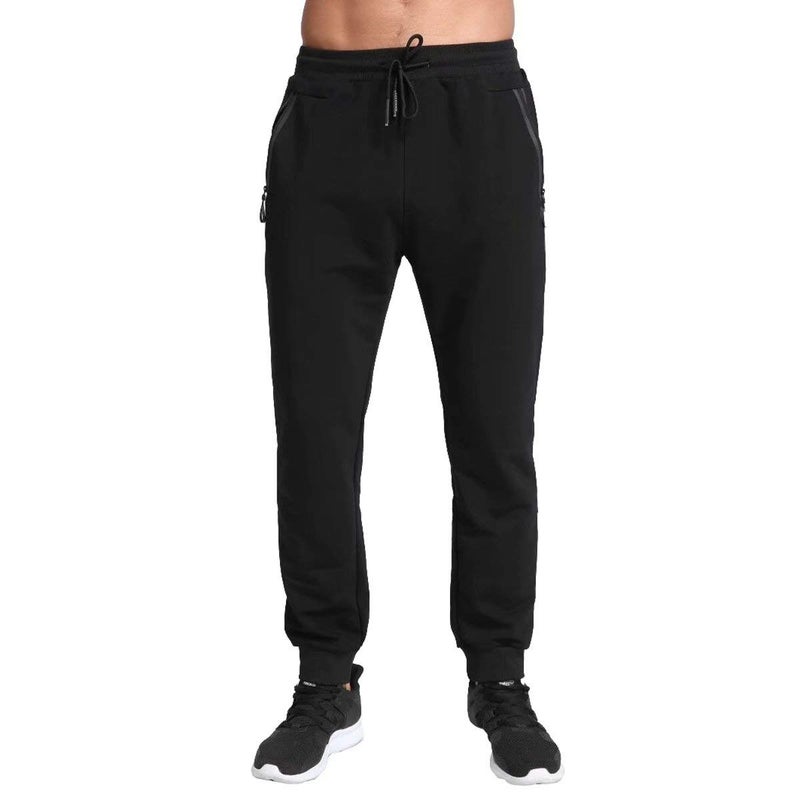 Tansozer Men's Lightweight Joggers Casual Slim Sweatpants Track Pants with Zipper Pockets (Black, Medium) - Image 1